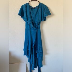 Venus Cobalt Blue-Teal High/Low Wrap Dress Sz S